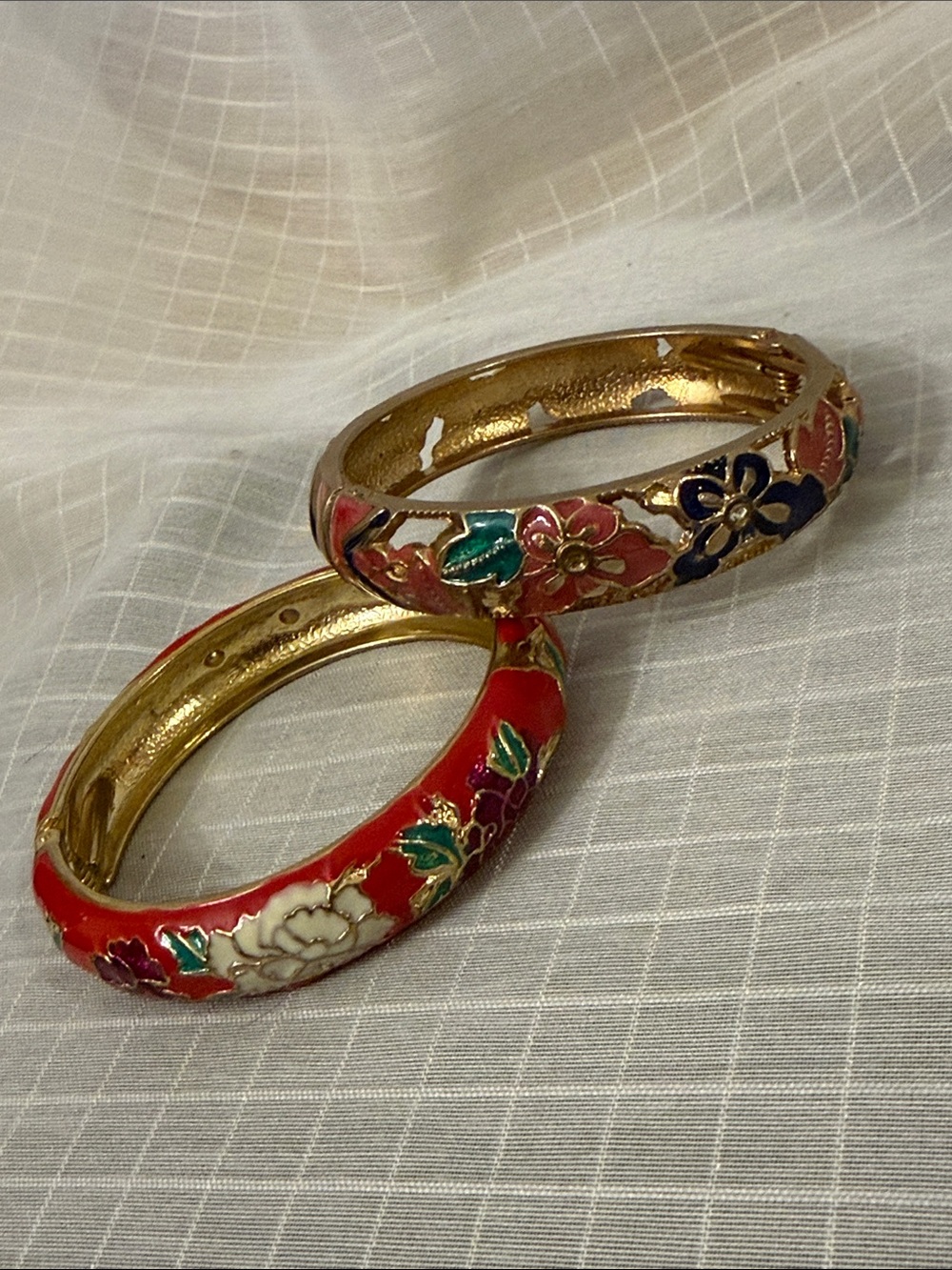 Gold-Tone Floral Enamel Bangle Bracelet Pair - Picture 3 of 6